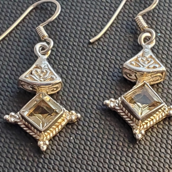 Sterling Silver Citrine Earrings Vintage - Picture 8 of 16